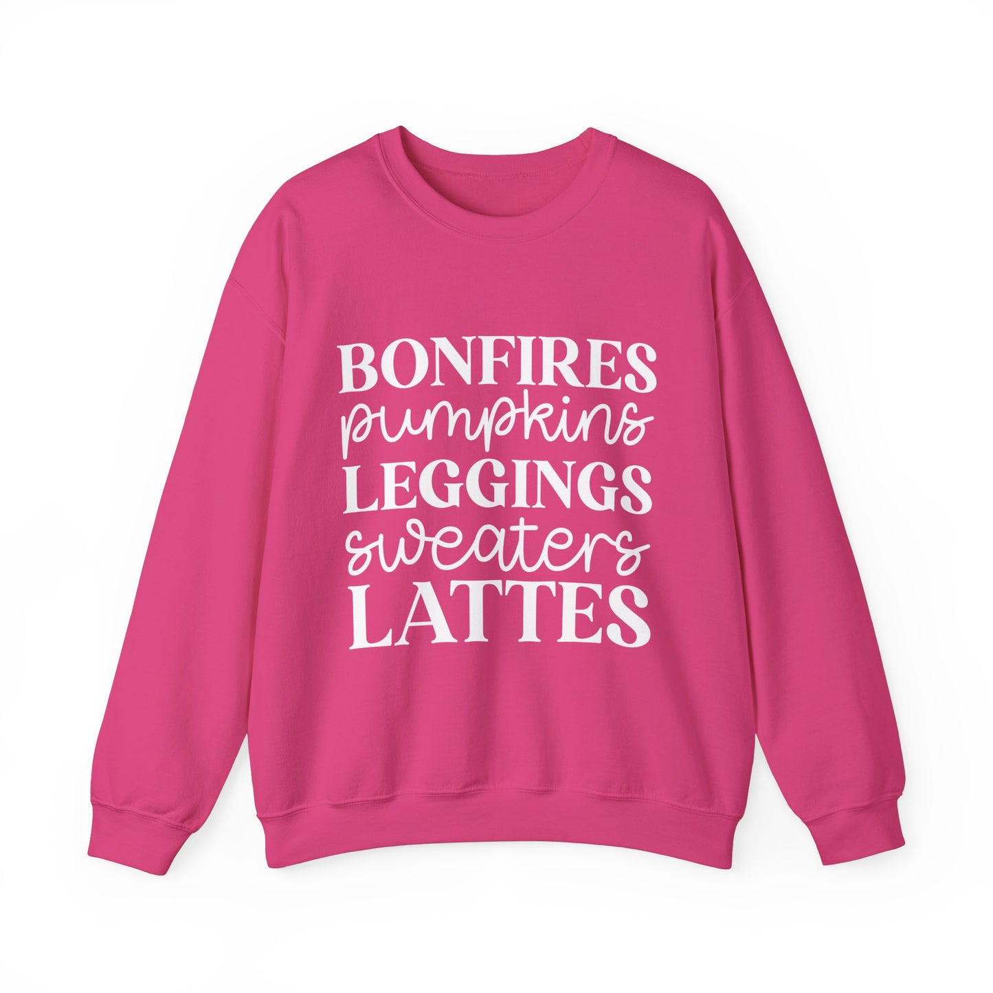 Bonfires Pumpkins Lattes Sweaters White Lettering Unisex Heavy Blend™ Crewneck Sweatshirt