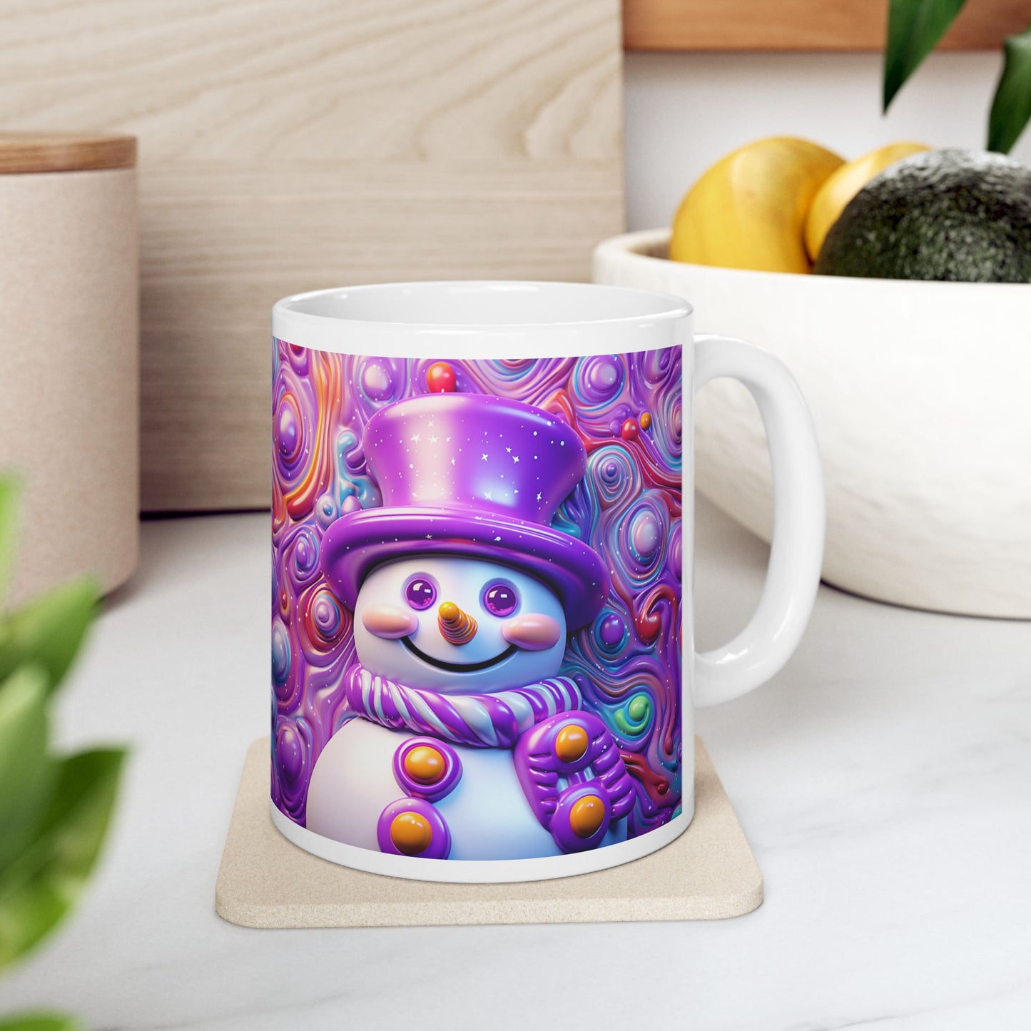 Purple Snowman Ceramic Mug