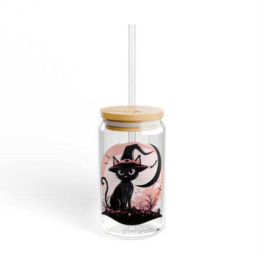 Black Cat Pink Moon Sipper Glass