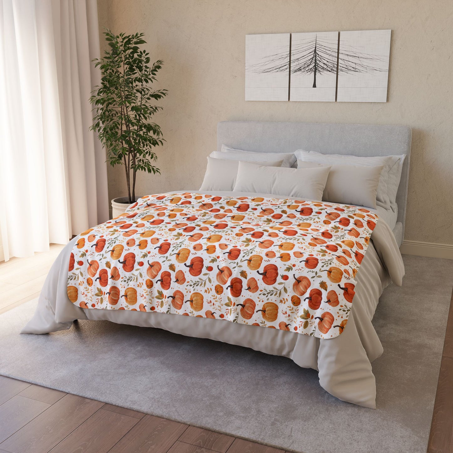 Autumn Pumpkins 3 Fleece Sherpa Blanket