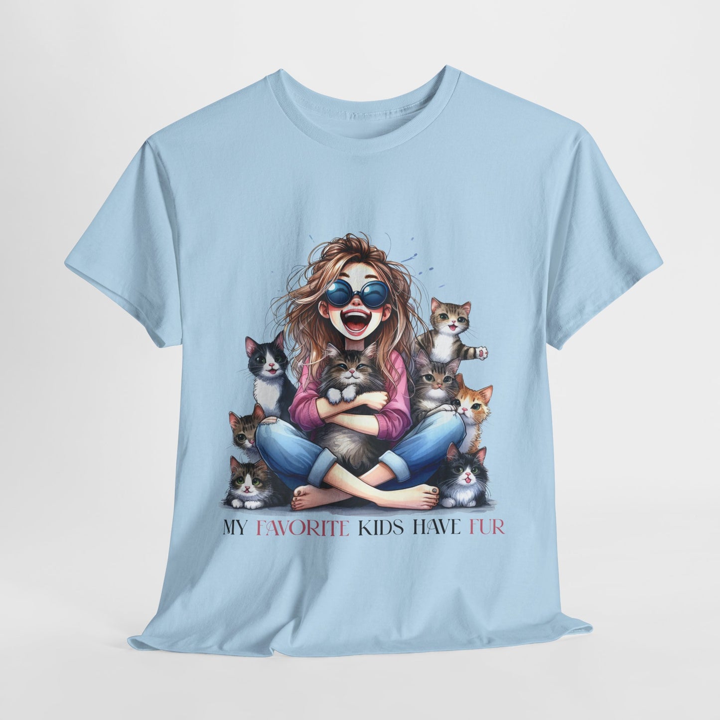 My Favorite Kids Have Fur Funny Mom Housewife Heavy Cotton Tee