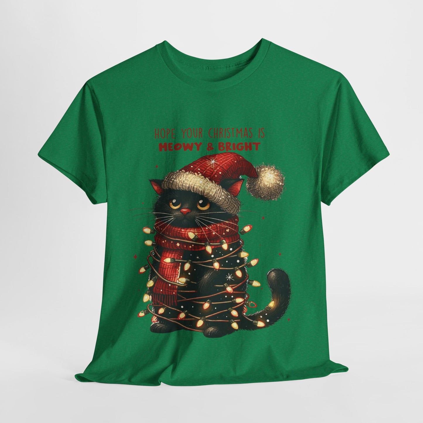 Christmas Cat Meowy & Bright Heavy Cotton Tee