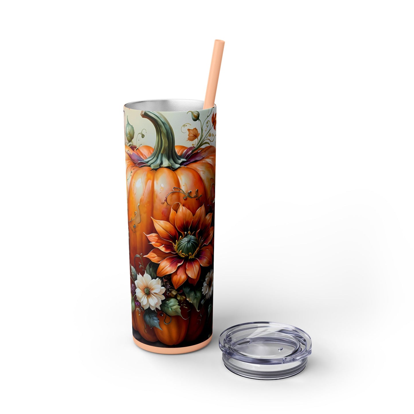 Fall Pumpkins Skinny Tumbler with Straw, 20oz - Style 2