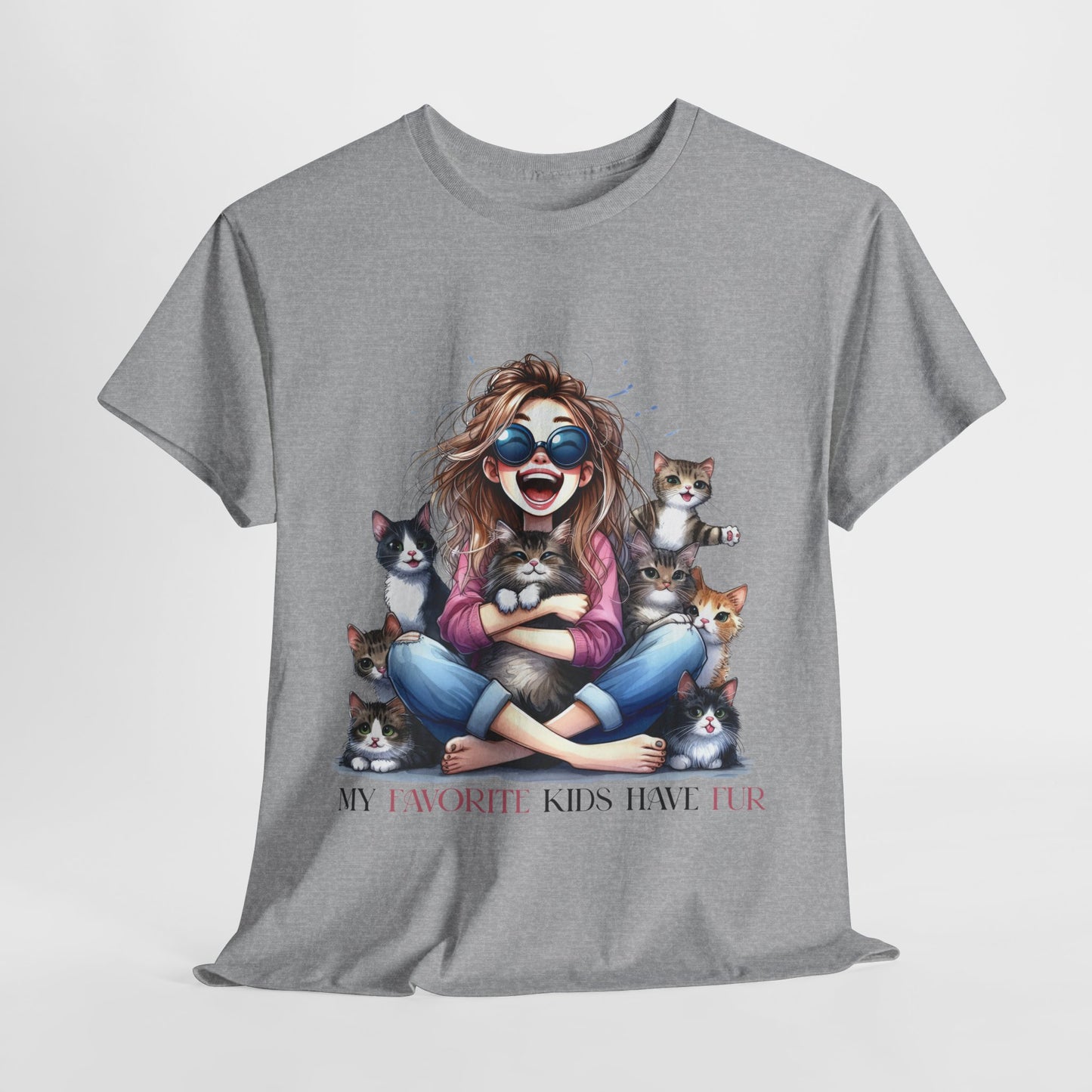 My Favorite Kids Have Fur Funny Mom Housewife Heavy Cotton Tee