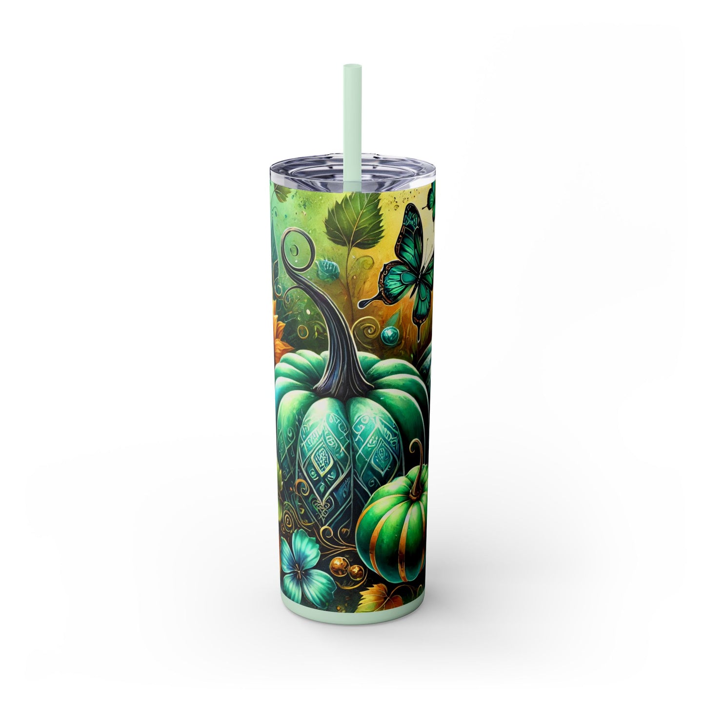 Fall Pumpkins Skinny Tumbler with Straw, 20oz - Style 4