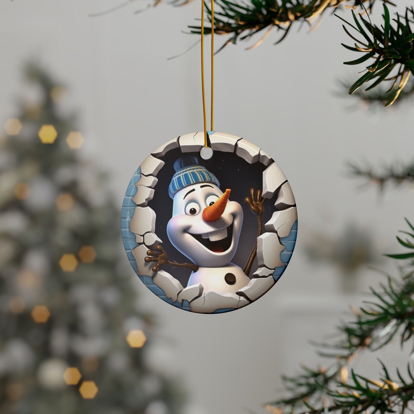 Merry Snowman Christmas Ceramic Ornament