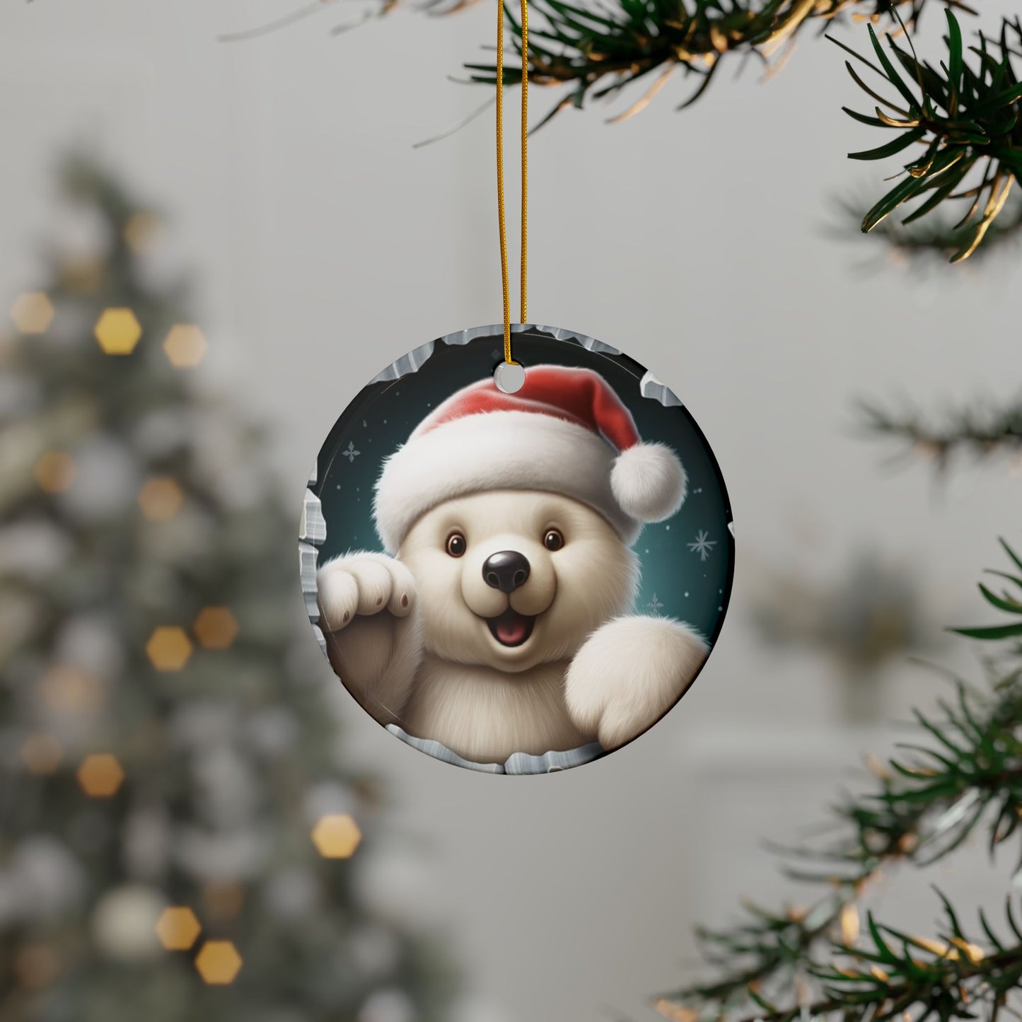 Christmas Bear Ceramic Ornament