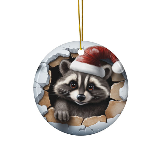 Christmas Raccoon Ceramic Ornament