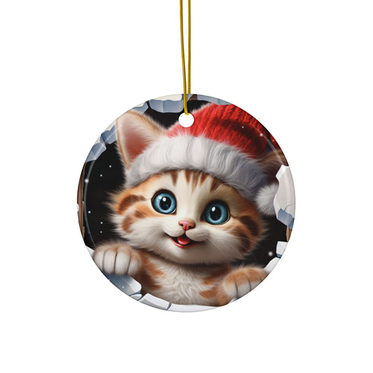 Christmas Kitten Ceramic Ornament