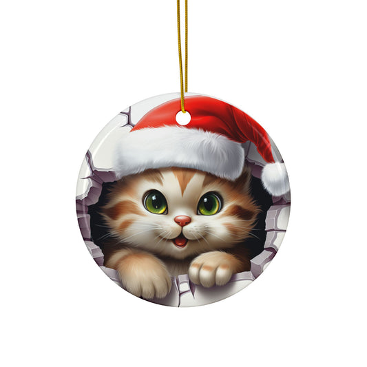 Christmas Kitty Ceramic Ornament