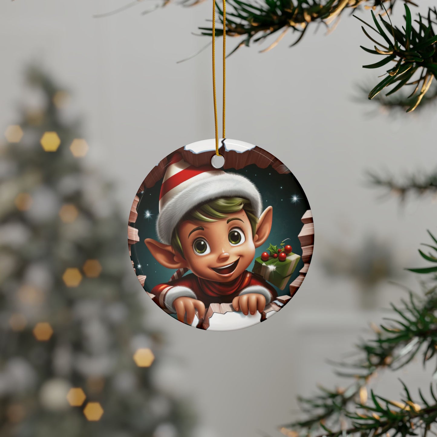 Christmas Elf Ceramic Ornament