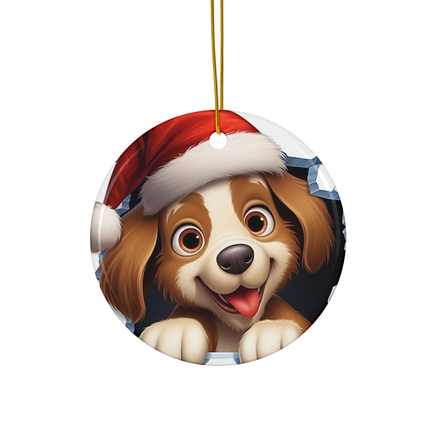 Christmas Puppy Ceramic Ornament