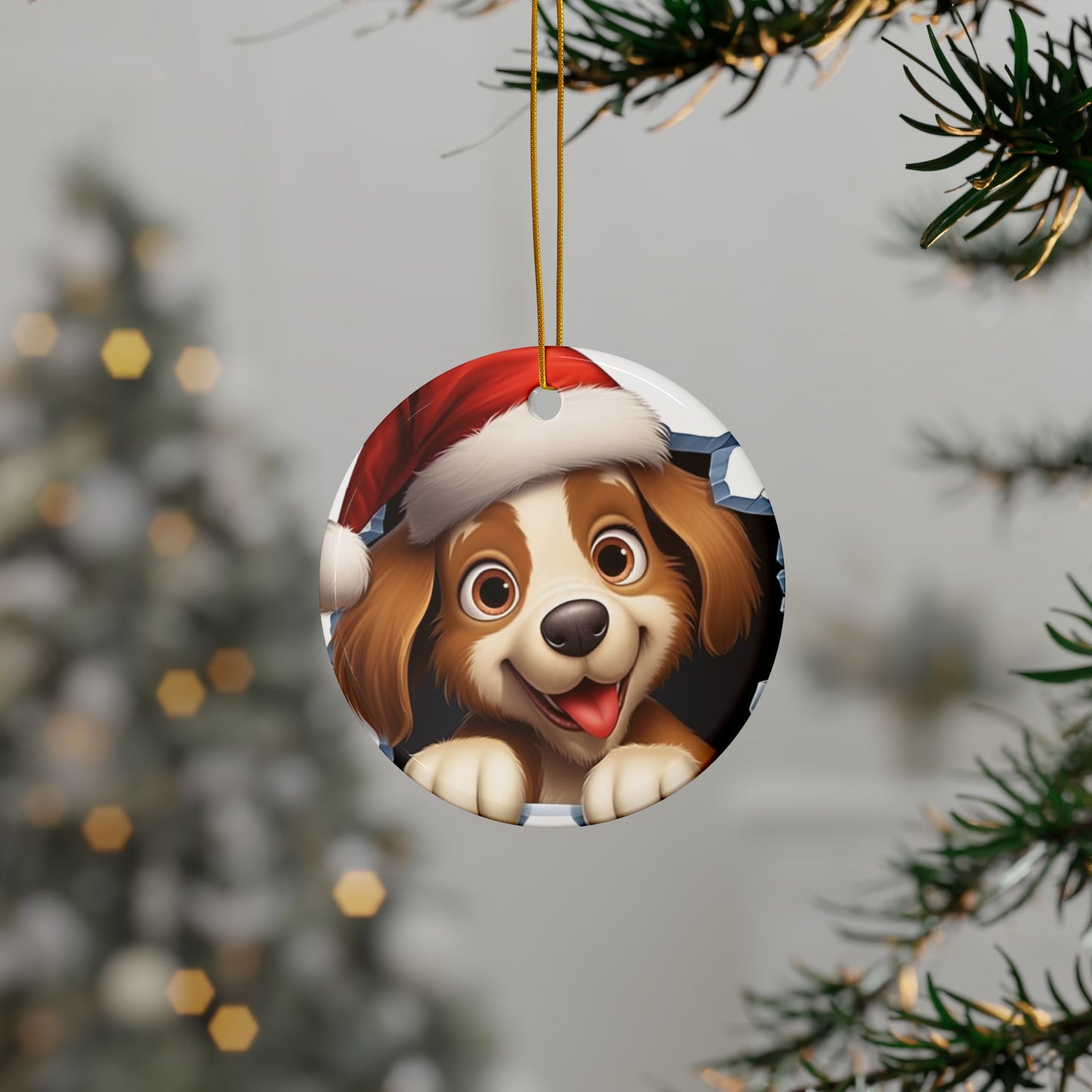 Christmas Puppy Ceramic Ornament