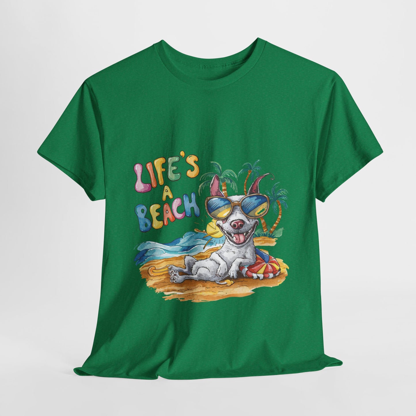 Life's A Beach Funny Dog Unisex Heavy Cotton Tee