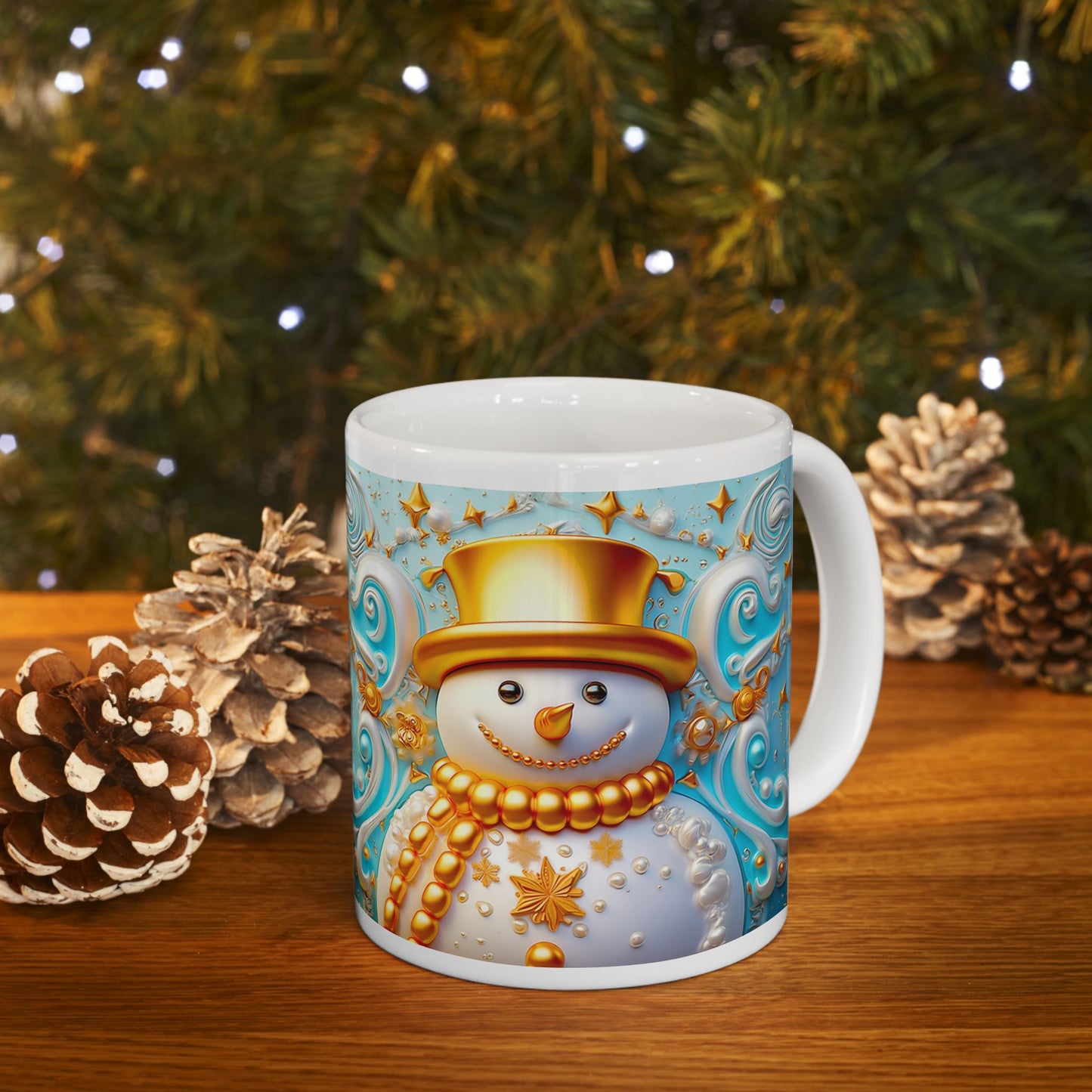 Gold Snowman Ceramic Mug