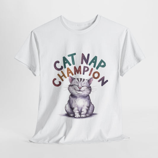 Cat Nap Champion Funny Cat Heavy Cotton Tee