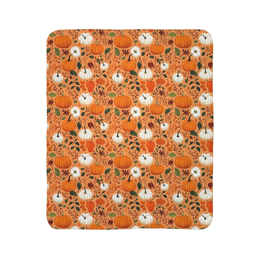 Autumn Pumpkins 5 Fleece Sherpa Blanket