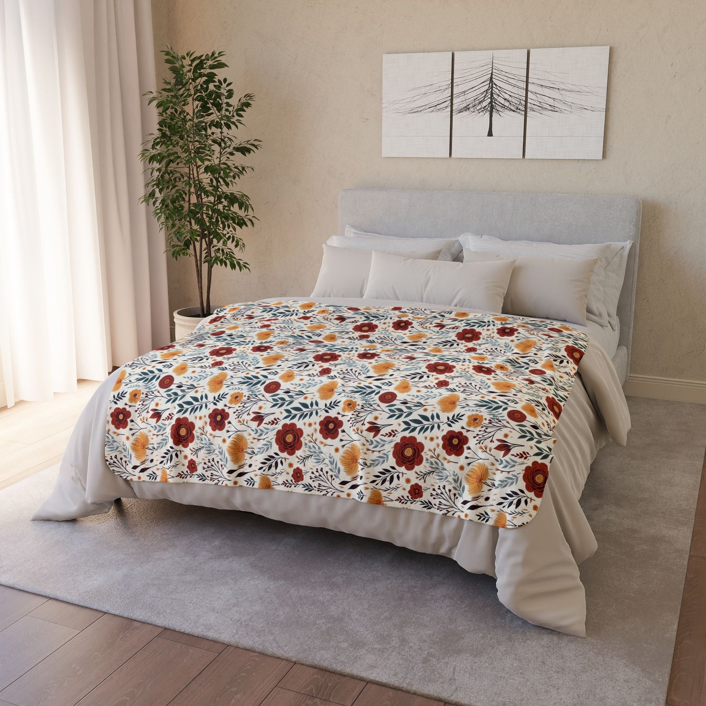 Fall Floral 2 Fleece Sherpa Blanket