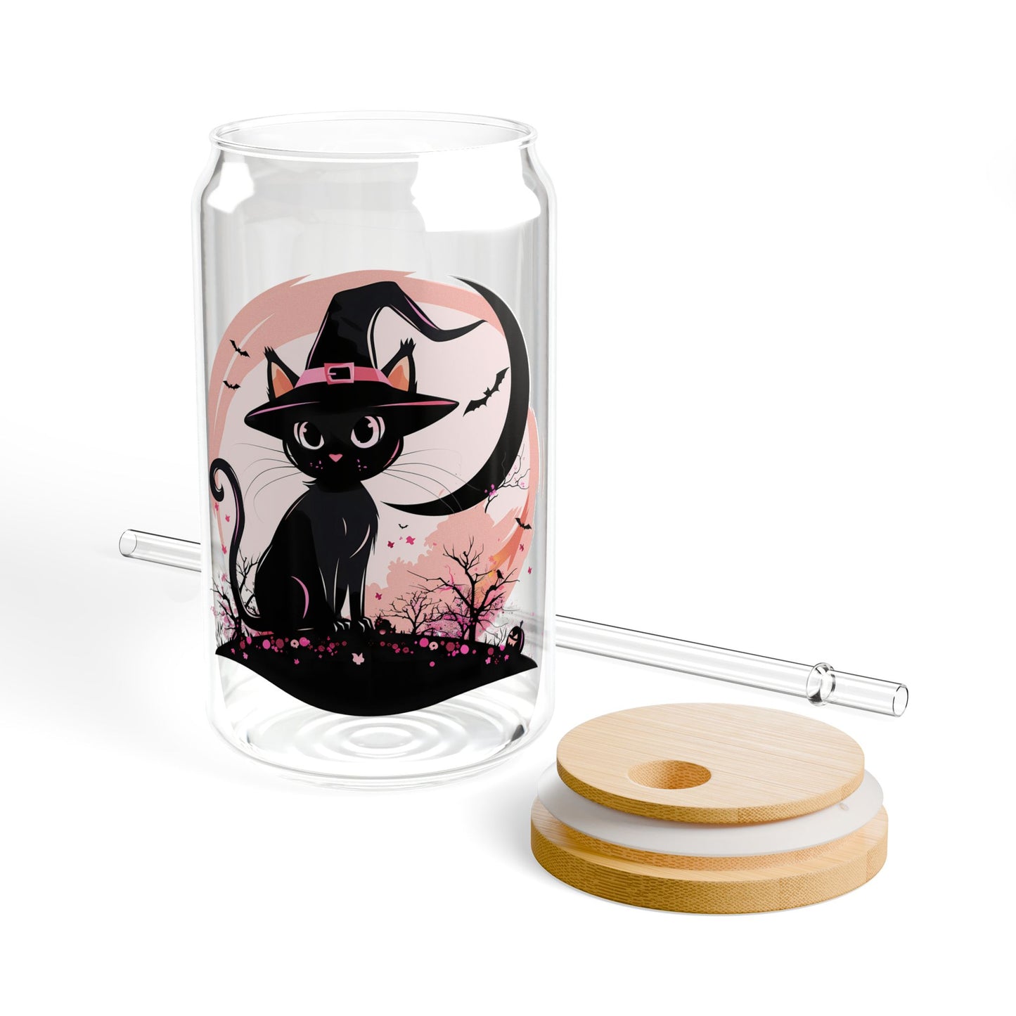 Black Cat Pink Moon Sipper Glass