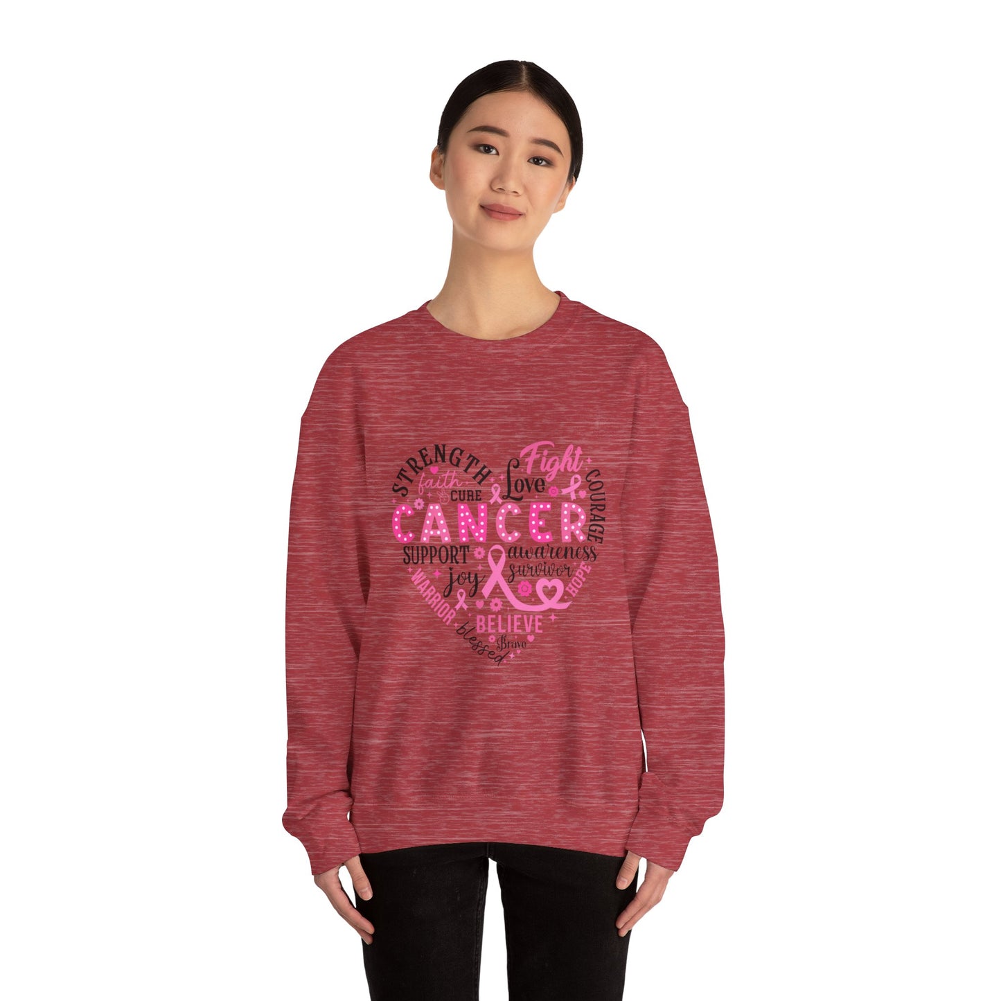 Breast Cancer Awareness Black Lettering Unisex Heavy Blend™ Crewneck Sweatshirt