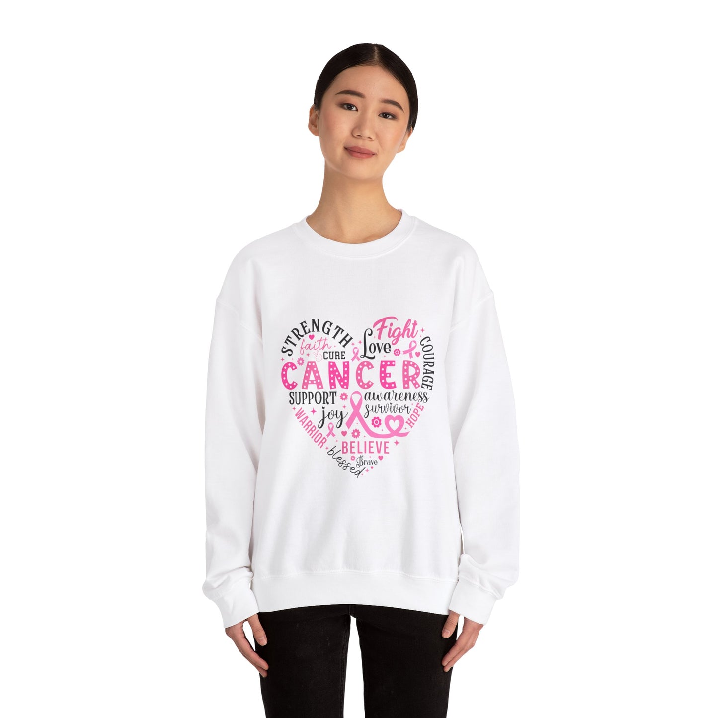 Breast Cancer Awareness Black Lettering Unisex Heavy Blend™ Crewneck Sweatshirt