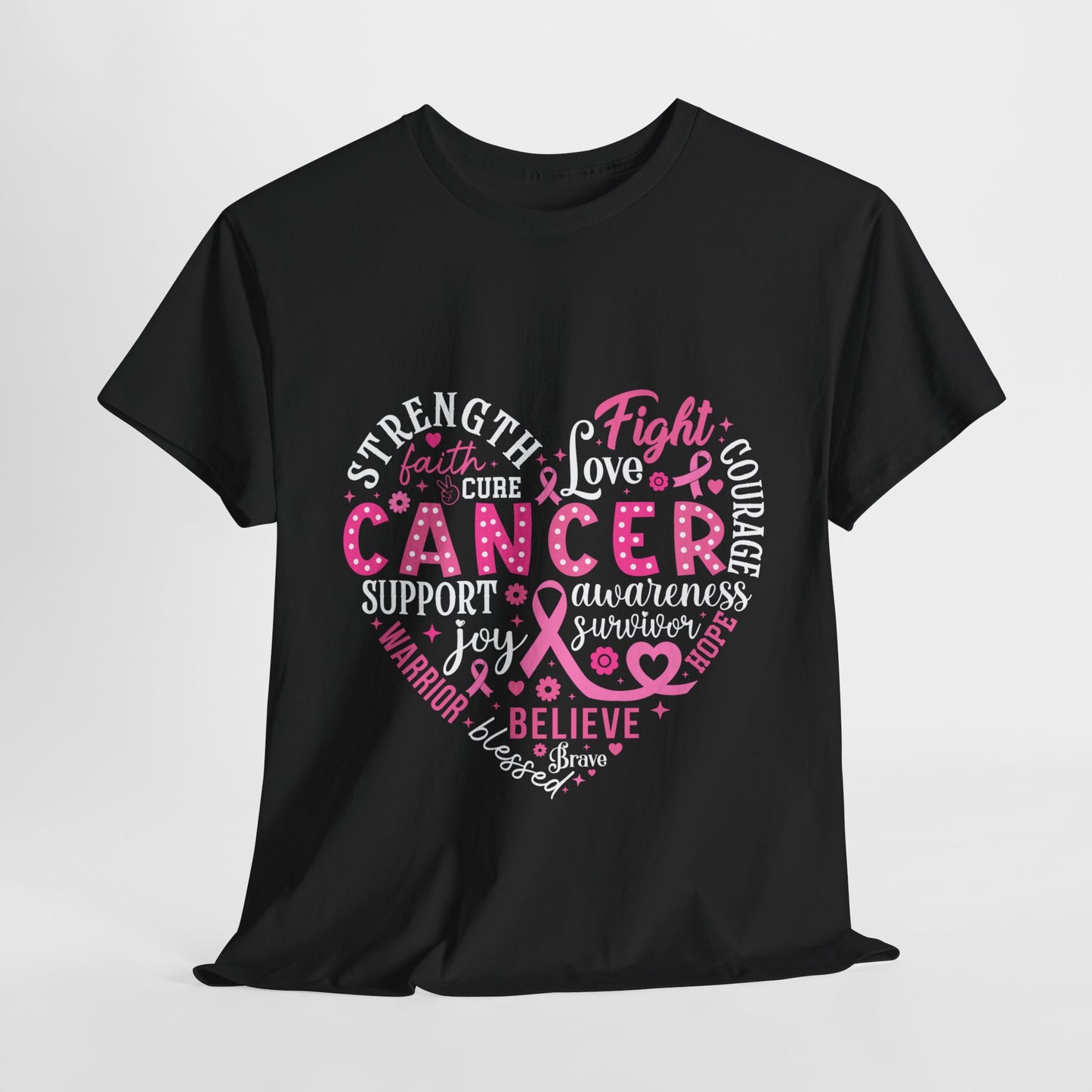 Breast Cancer Awareness White Lettering Unisex Heavy Cotton Tee