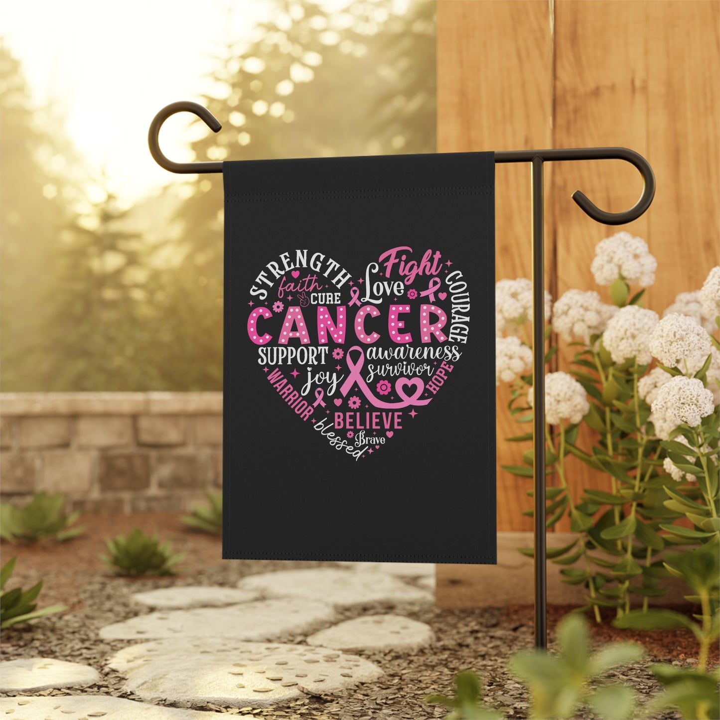 Breast Cancer Awareness Garden & House Banner - Black