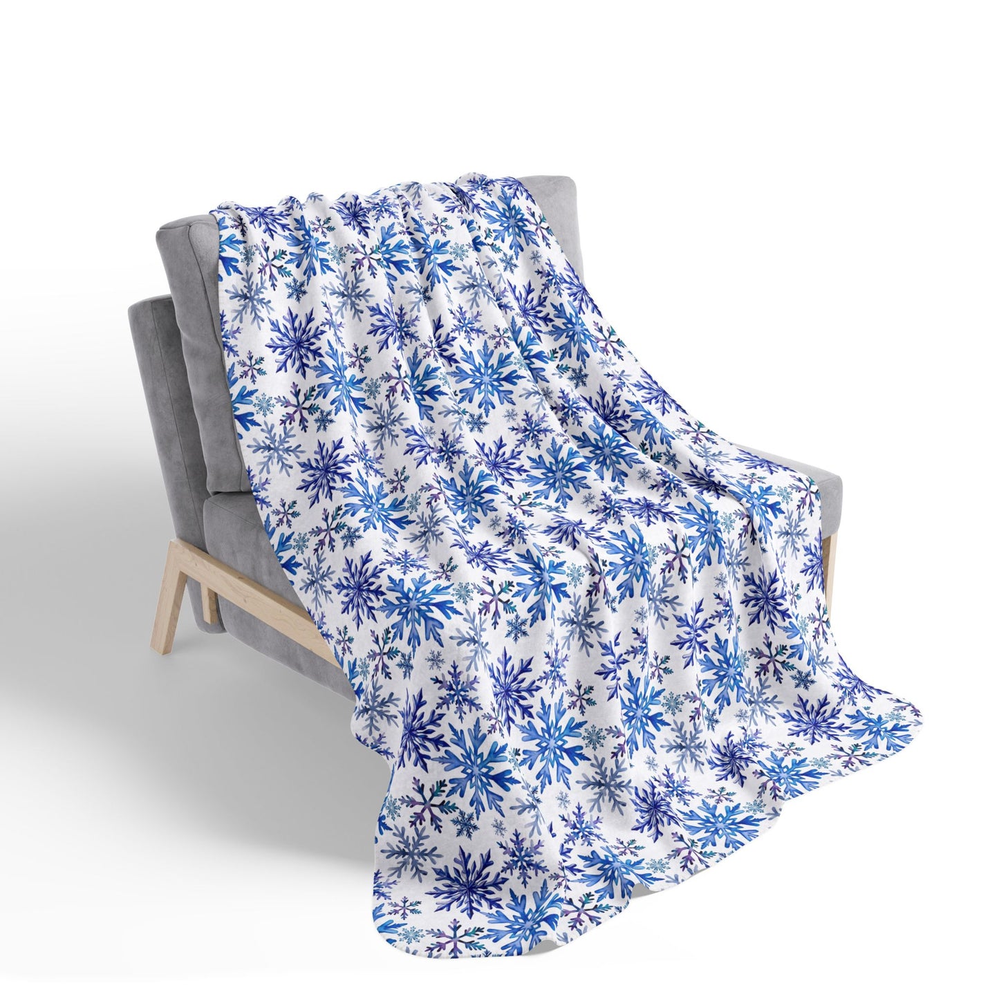 Blue Winter Snowflakes Fleece Sherpa Blanket