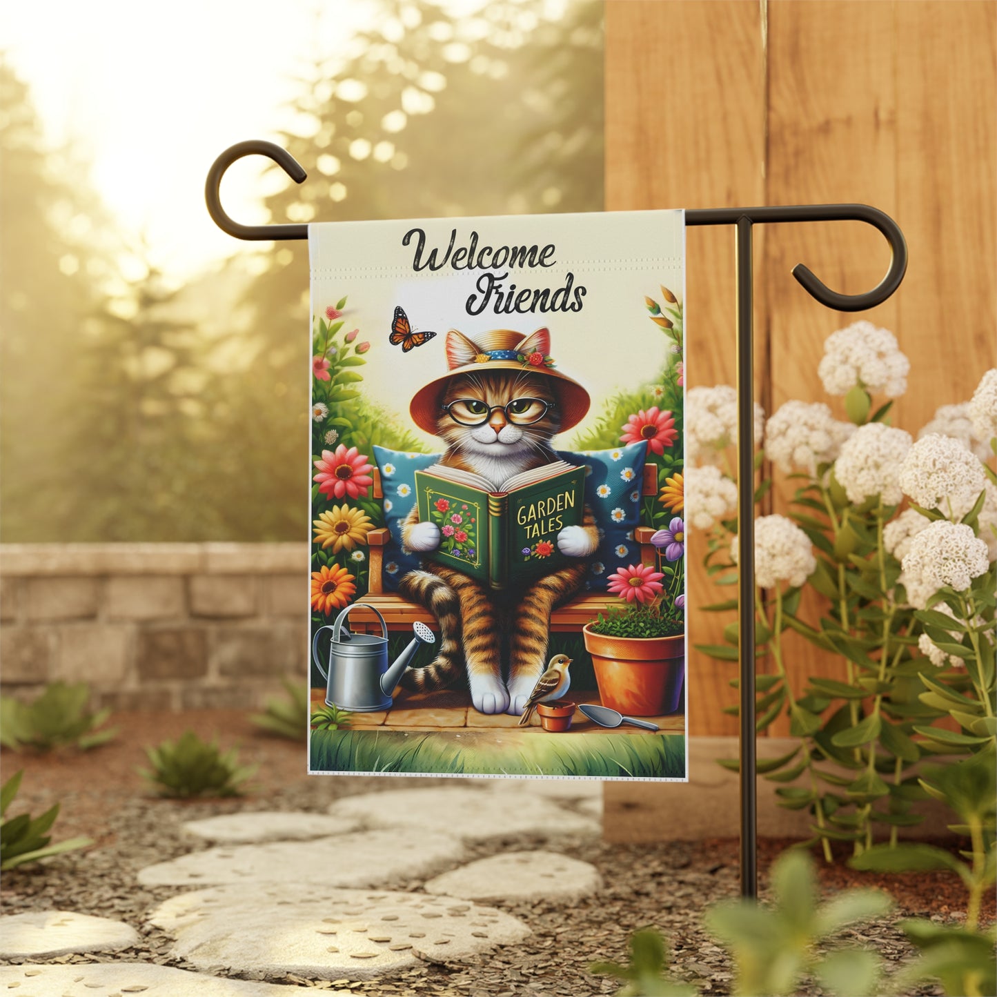 Cat Welcome Friends Garden & House Banner - Style 2