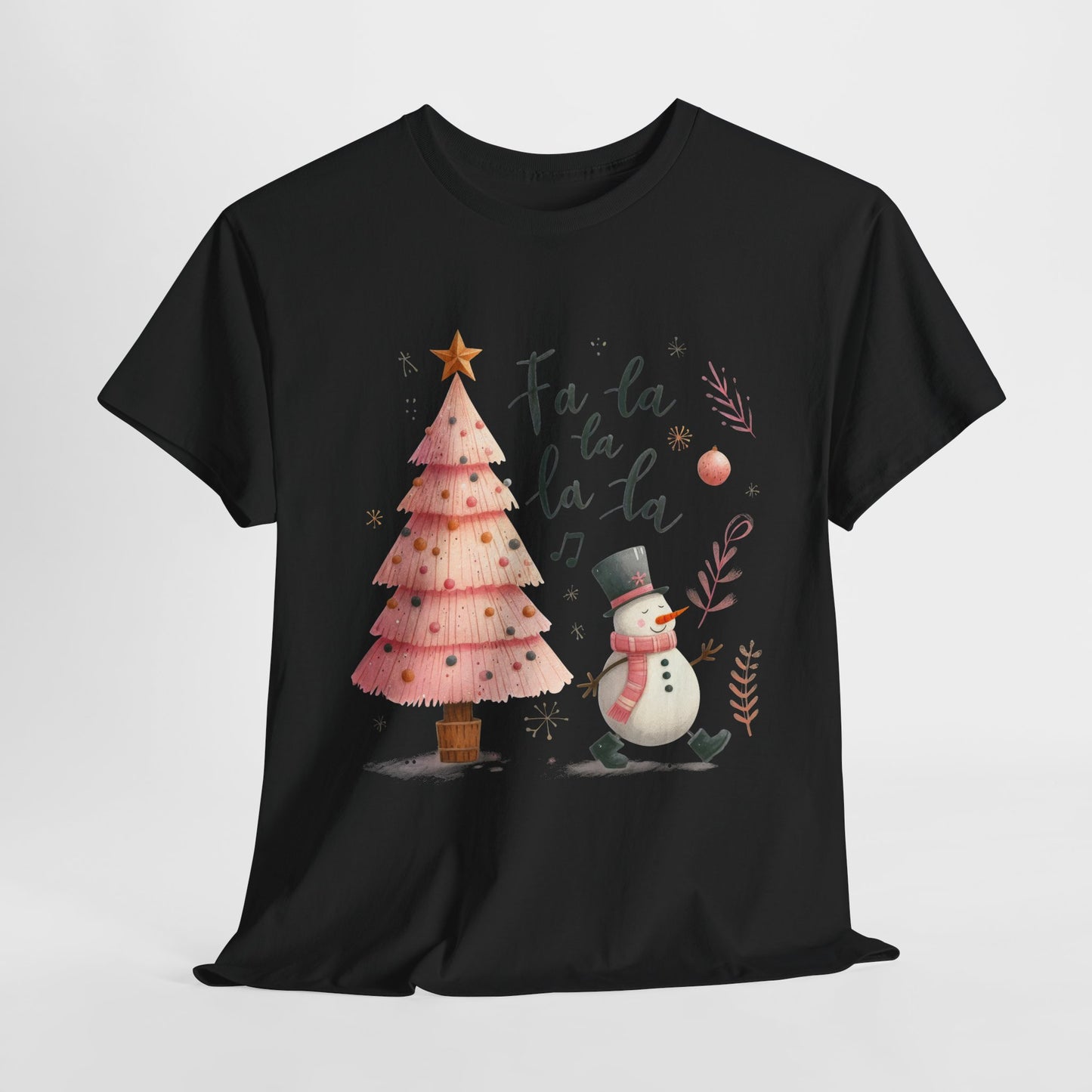 Fa La La La Pink Christmas Tree Heavy Cotton Tee