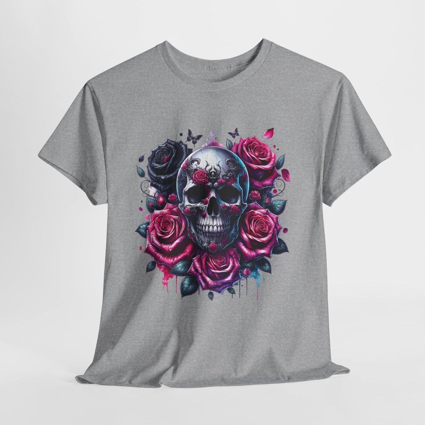 Gothic Skulls and Roses 1 Heavy Cotton Tee