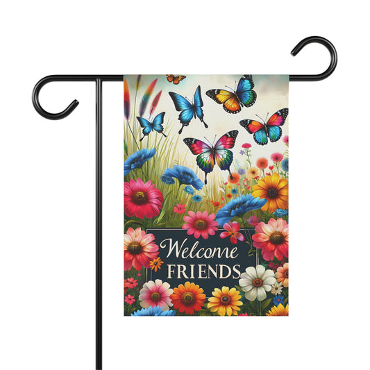 Butterfly Welcome Friends Garden & House Banner