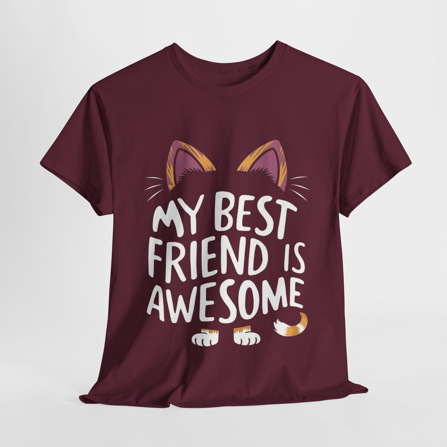 My Best Friend Is Awesome Funny Cat Heavy Cotton Tee