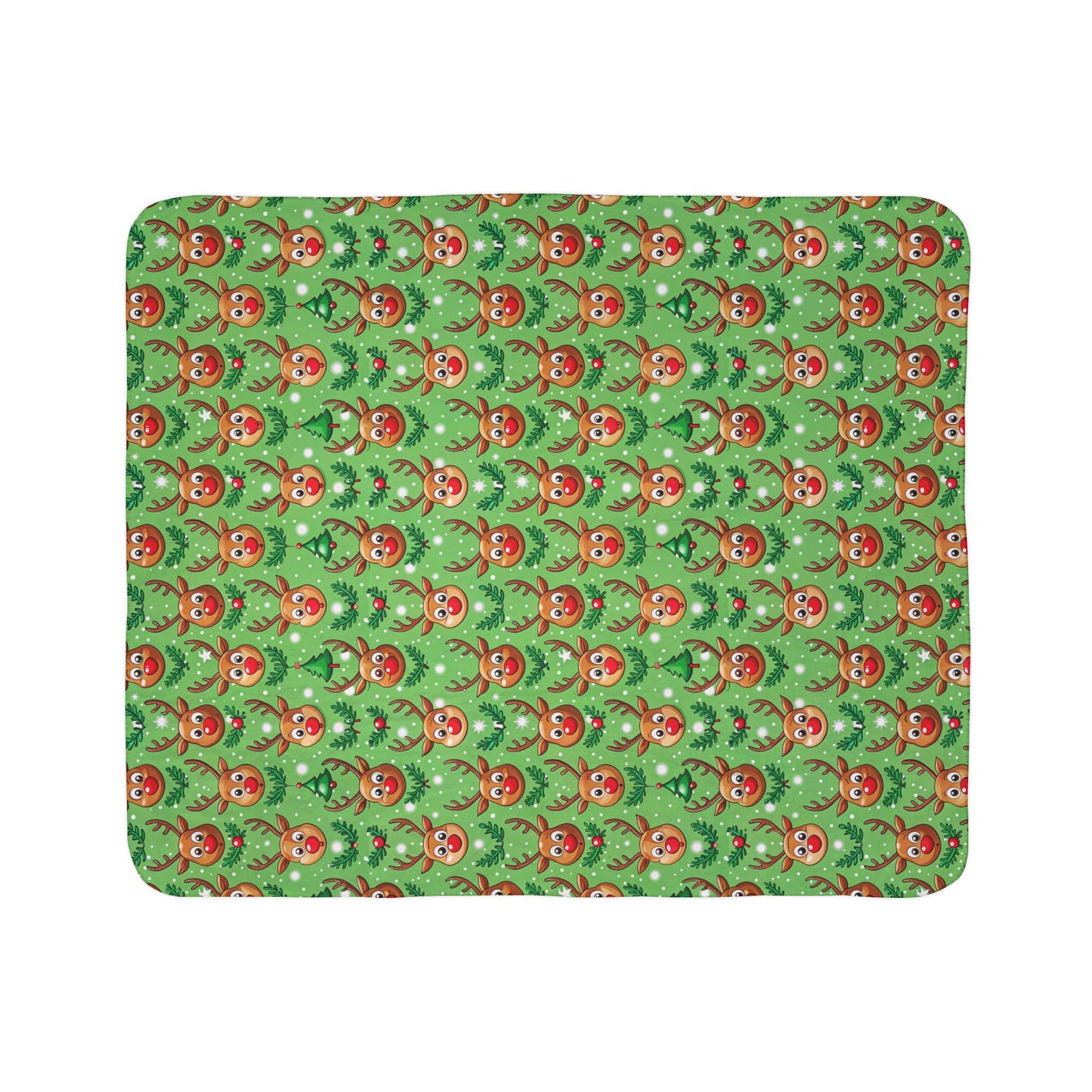 Reindeer Green Fleece Sherpa Blanket