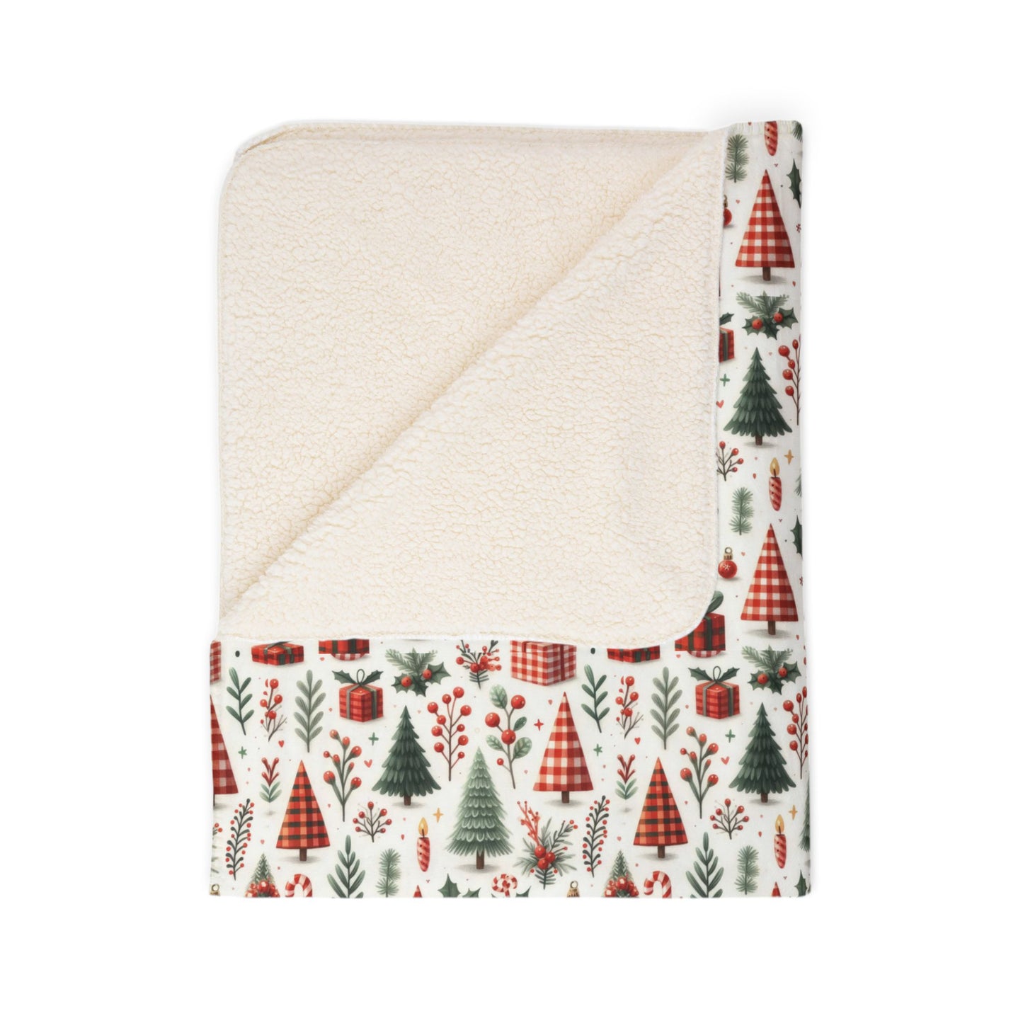 Gingham Christmas Fleece Sherpa Blanket