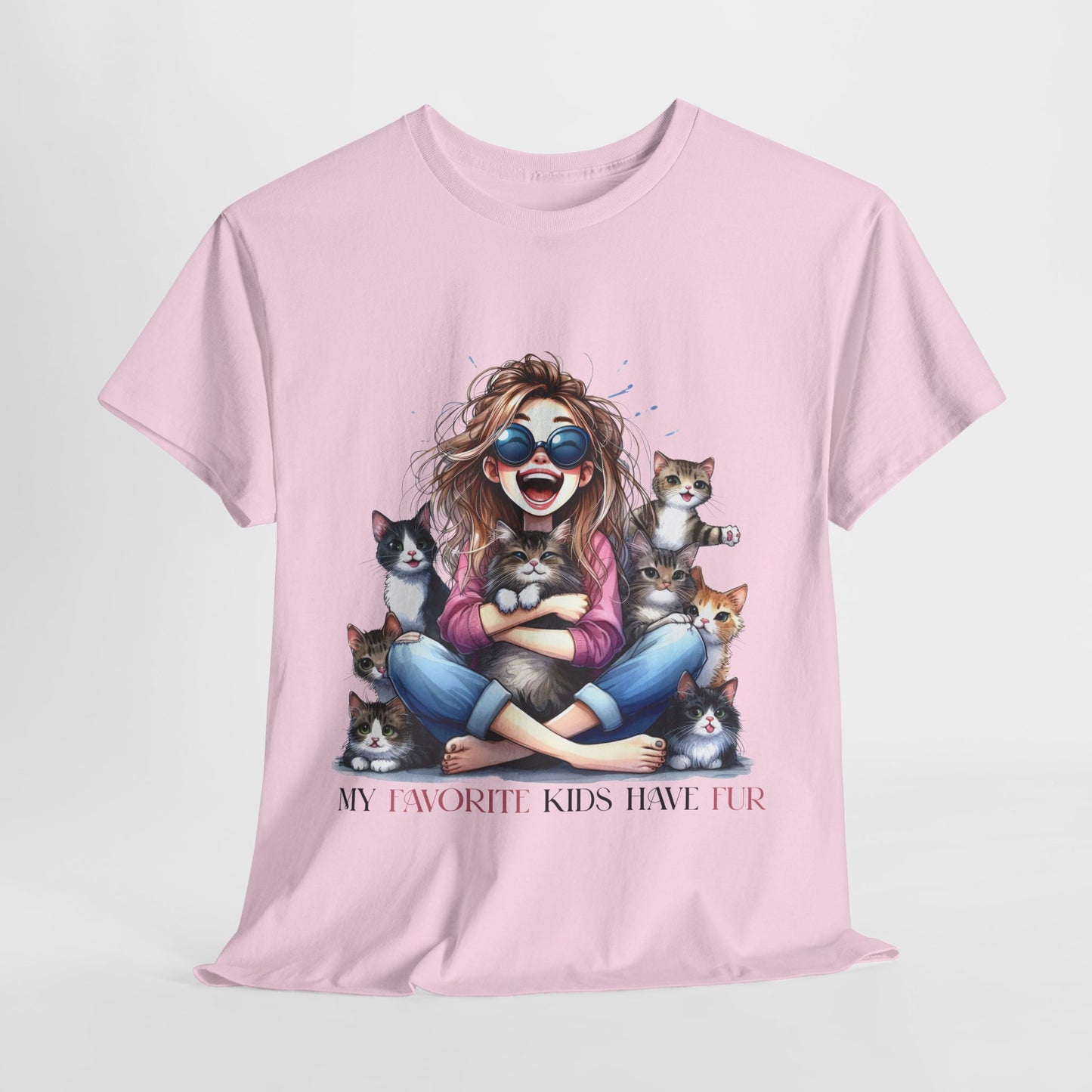 My Favorite Kids Have Fur Funny Mom Housewife Heavy Cotton Tee