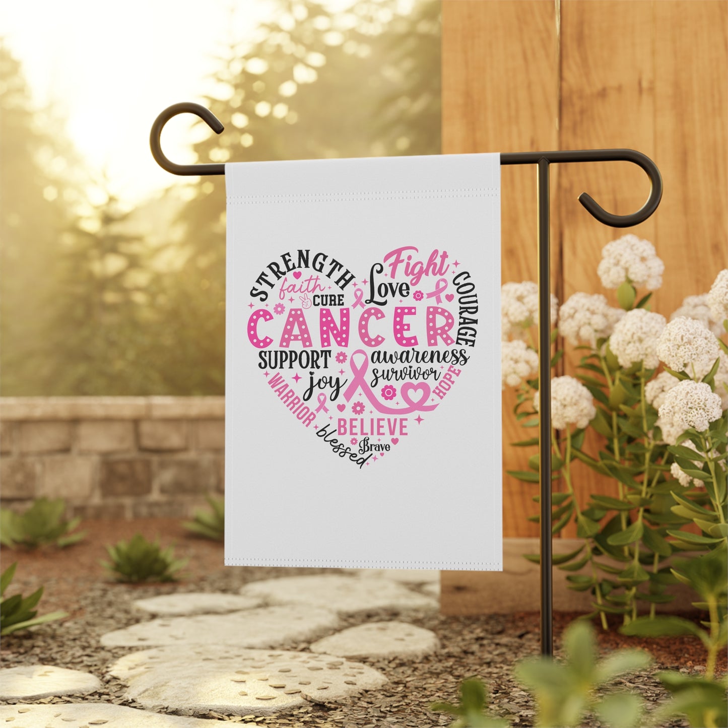 Breast Cancer Awareness Garden & House Banner - White