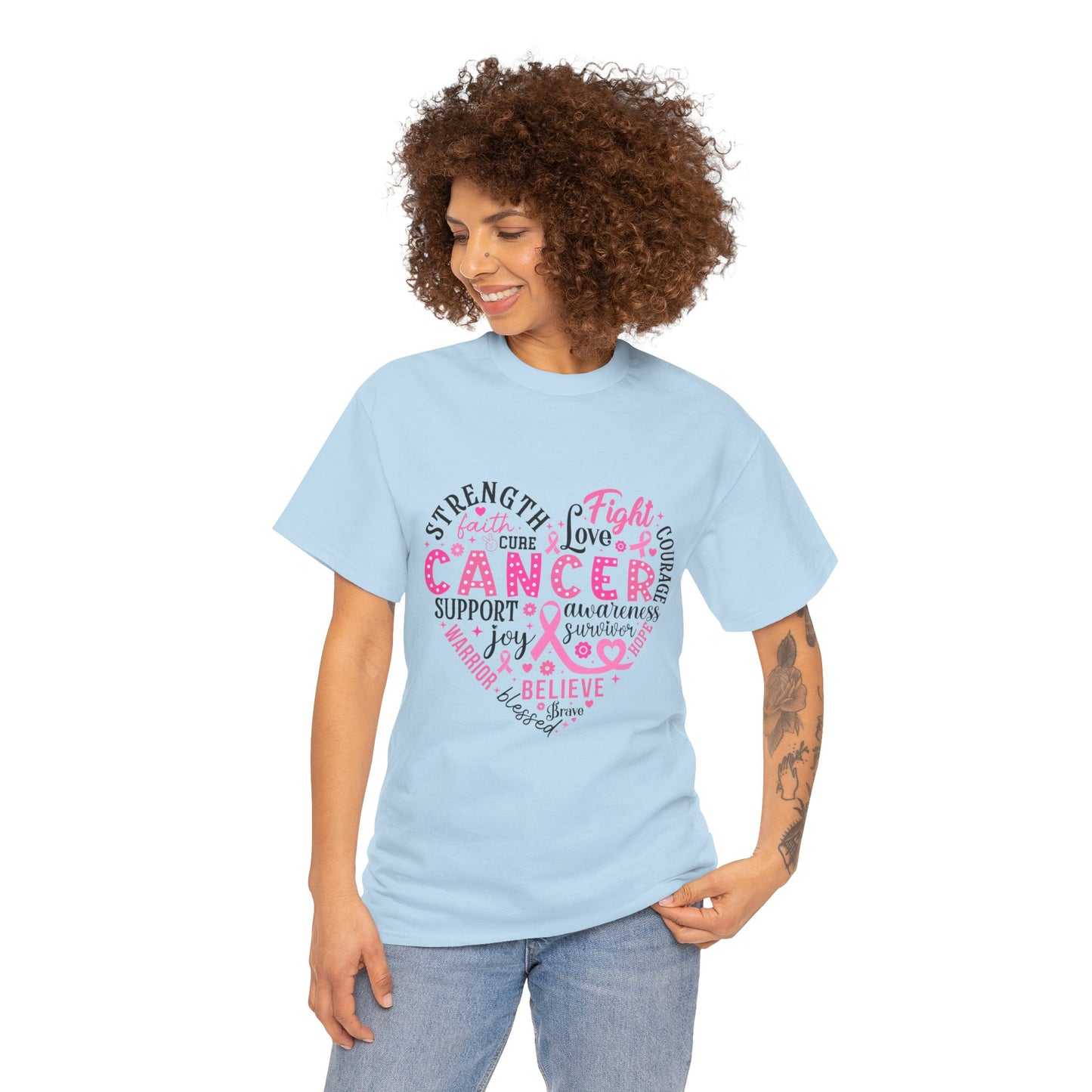 Breast Cancer Awareness Black Lettering Unisex Heavy Cotton Tee