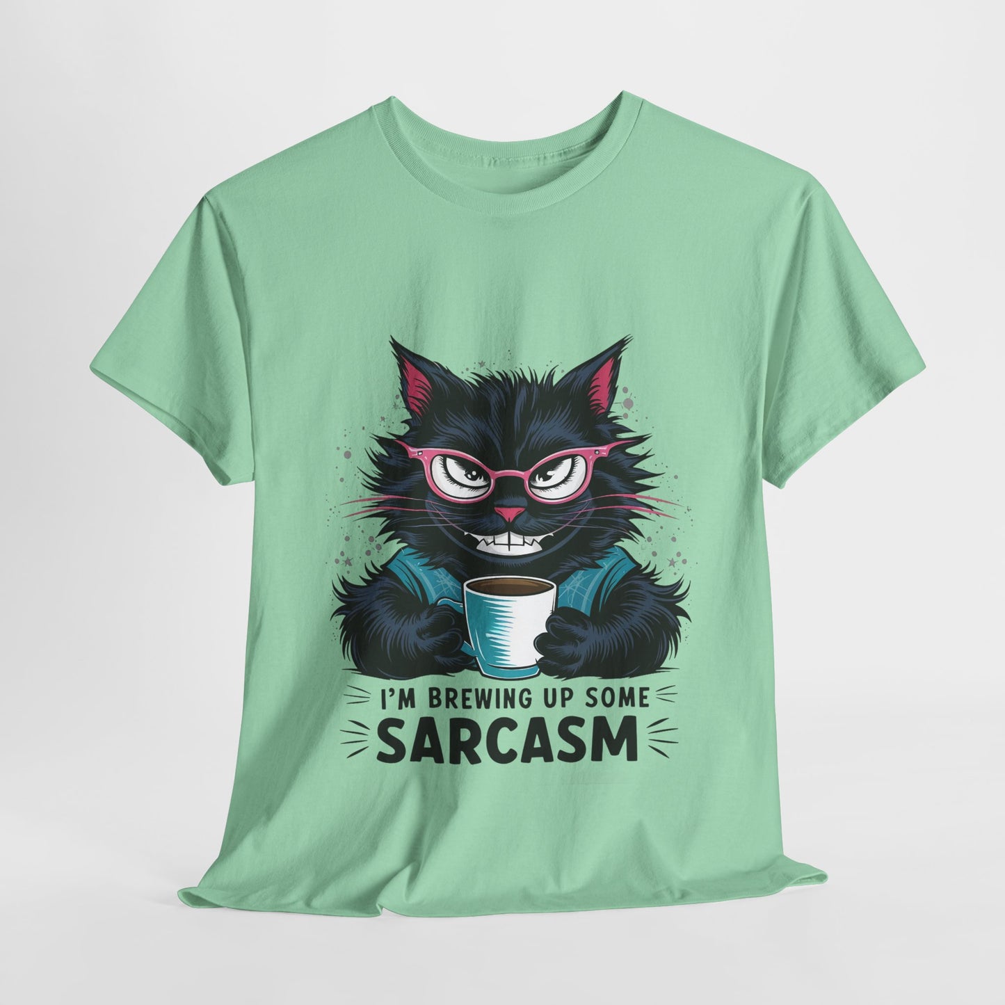 Brewing Up Some Sarcasm Funny Cat Heavy Cotton Tee