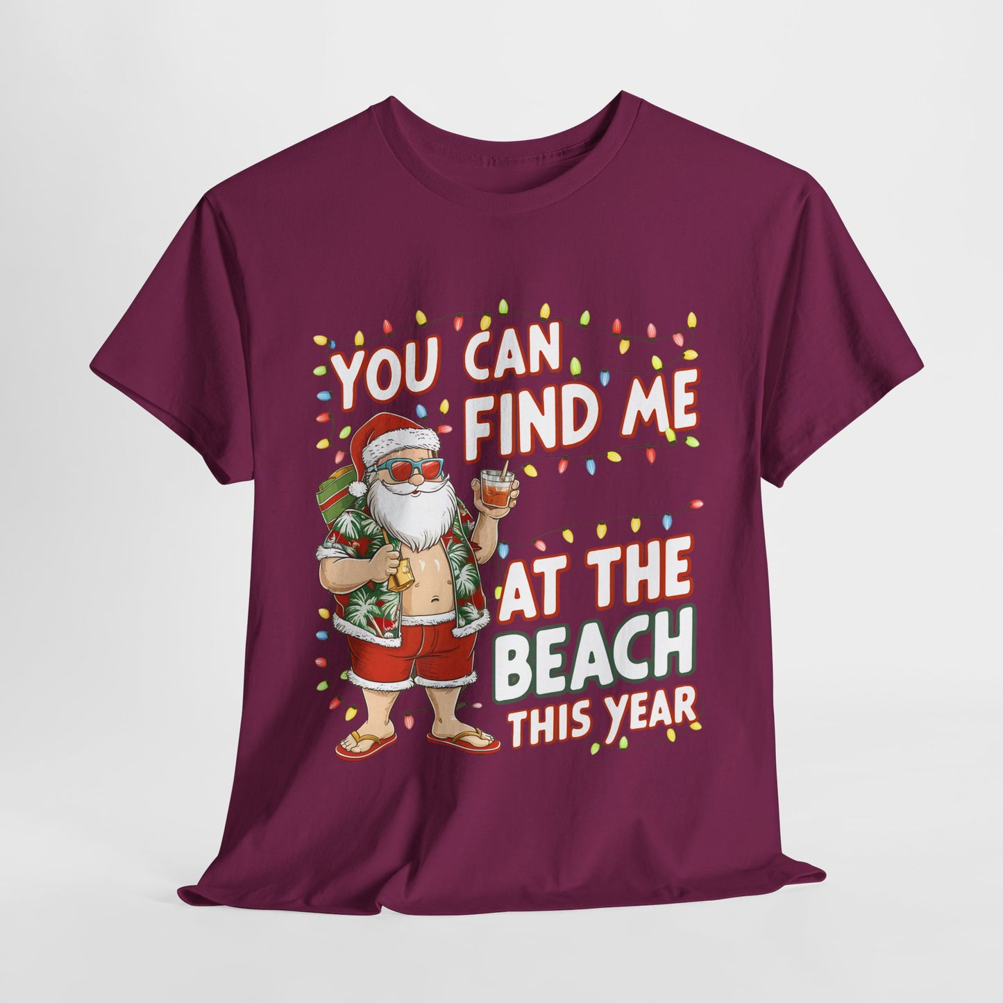 At The Beach This Year Christmas Heavy Cotton Tee