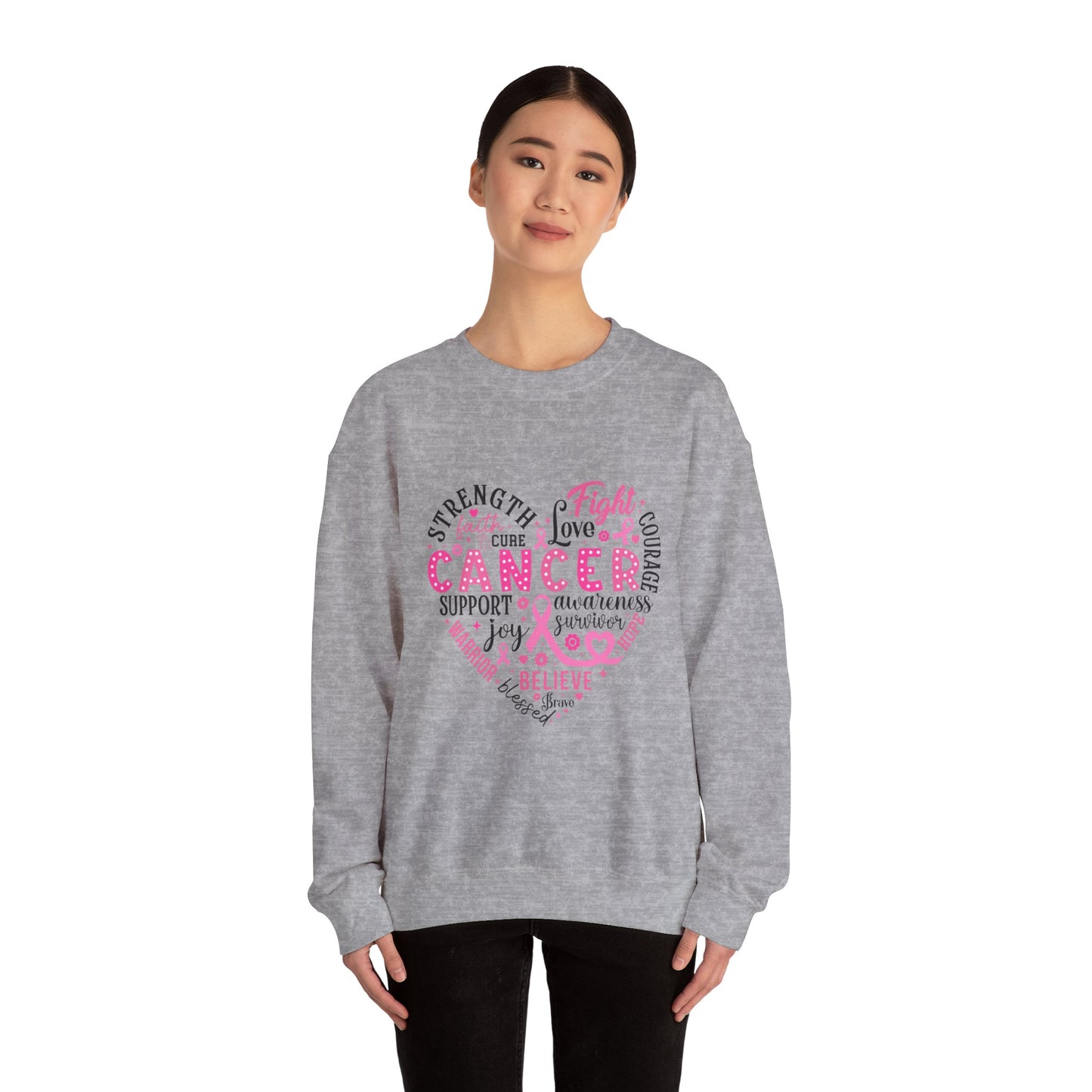 Breast Cancer Awareness Black Lettering Unisex Heavy Blend™ Crewneck Sweatshirt