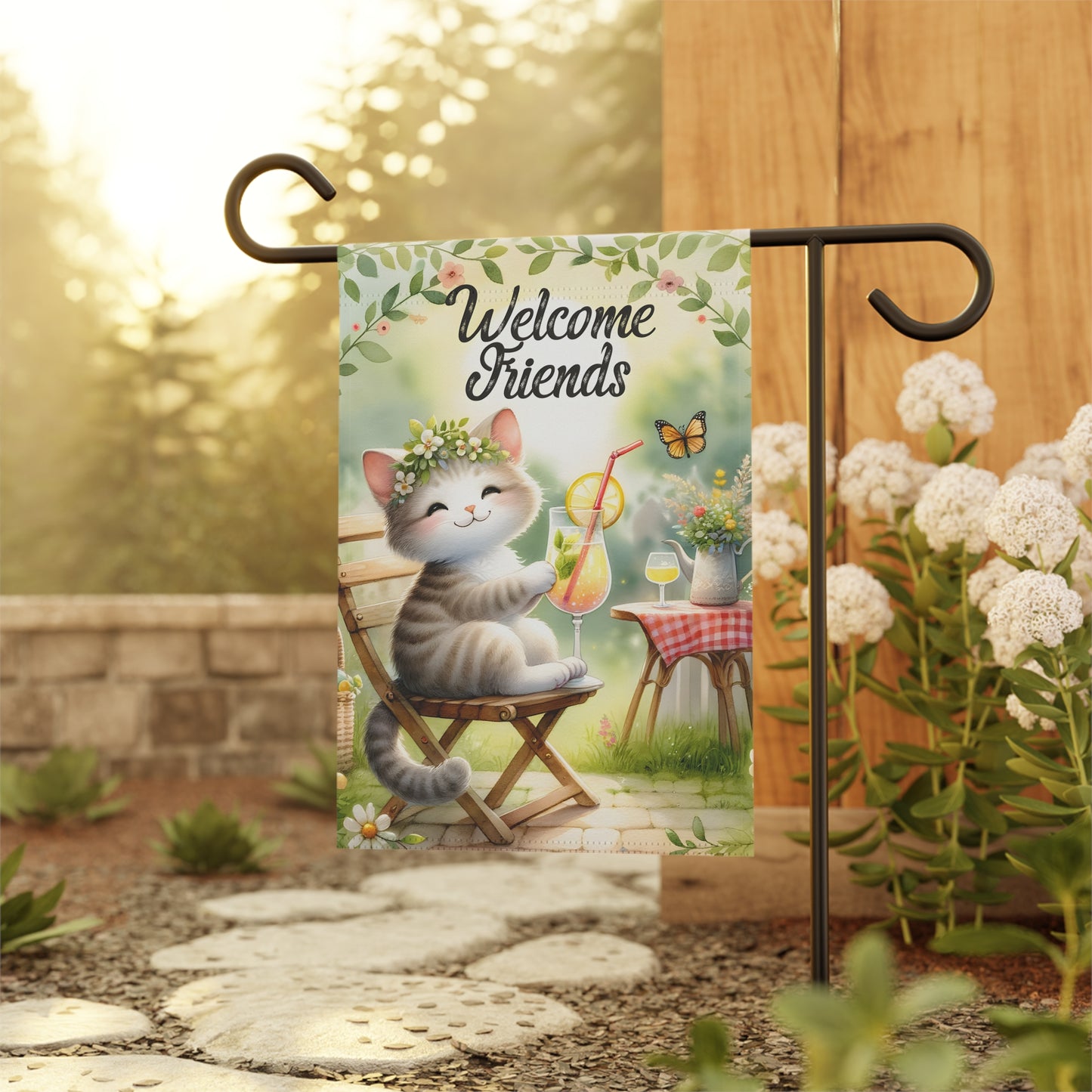 Cat Welcome Friends Garden & House Banner - Style 1