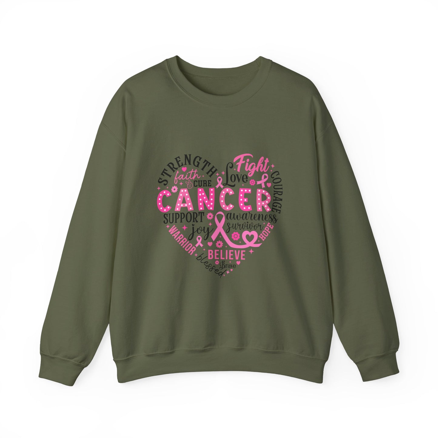 Breast Cancer Awareness Black Lettering Unisex Heavy Blend™ Crewneck Sweatshirt