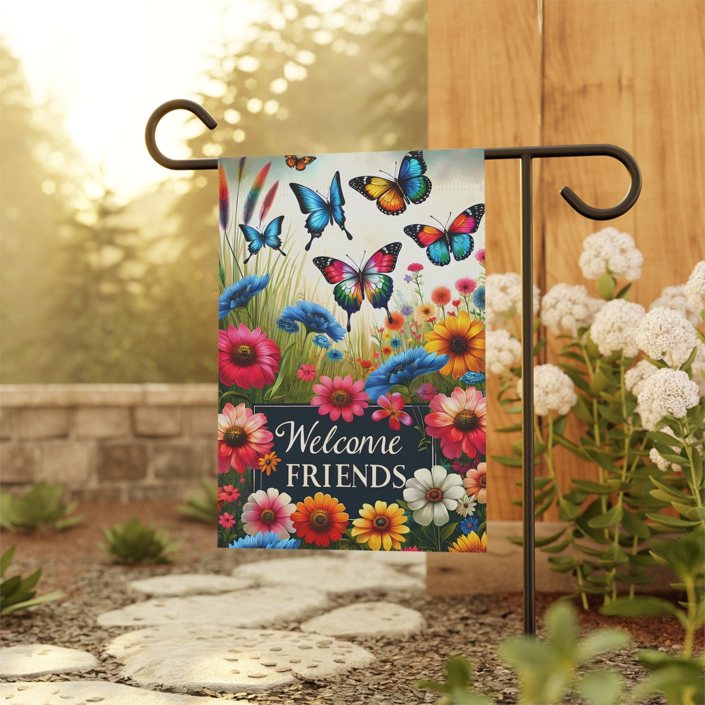 Butterfly Welcome Friends Garden & House Banner