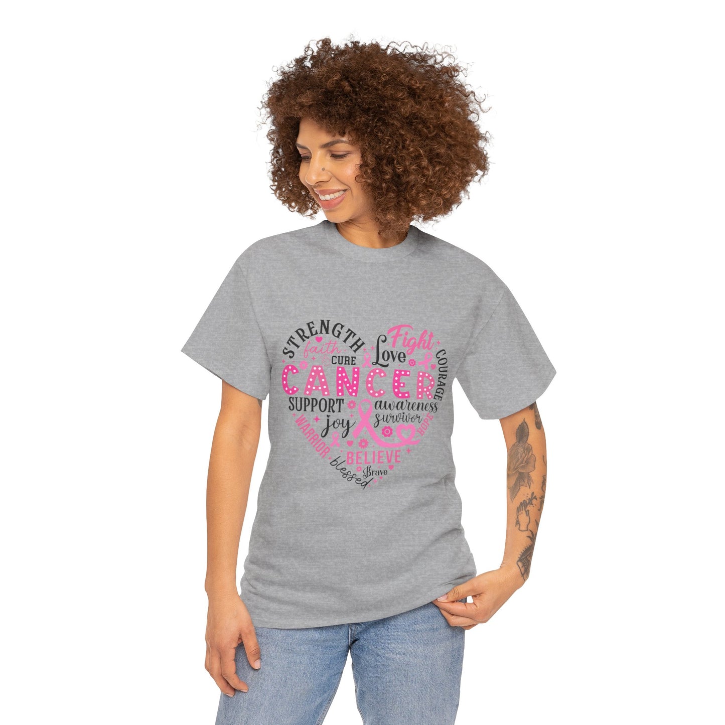 Breast Cancer Awareness Black Lettering Unisex Heavy Cotton Tee