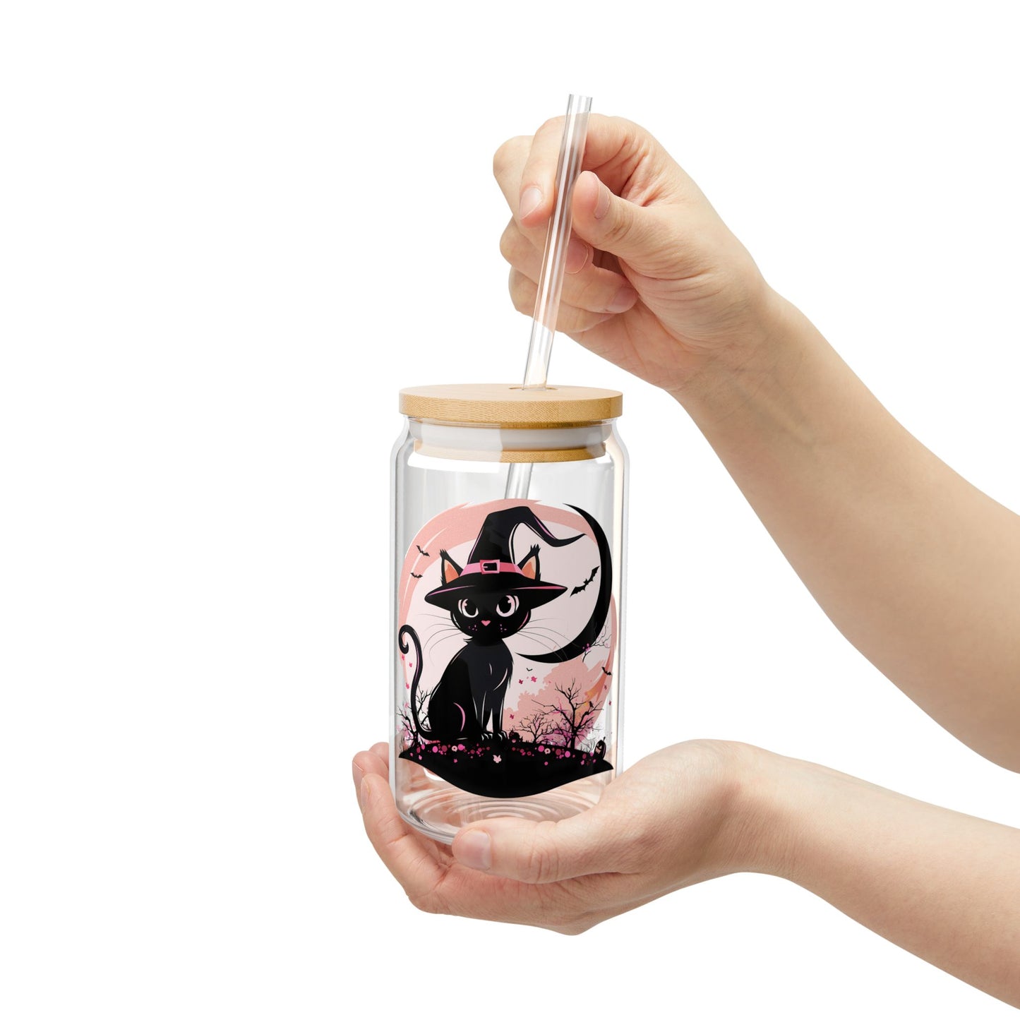 Black Cat Pink Moon Sipper Glass