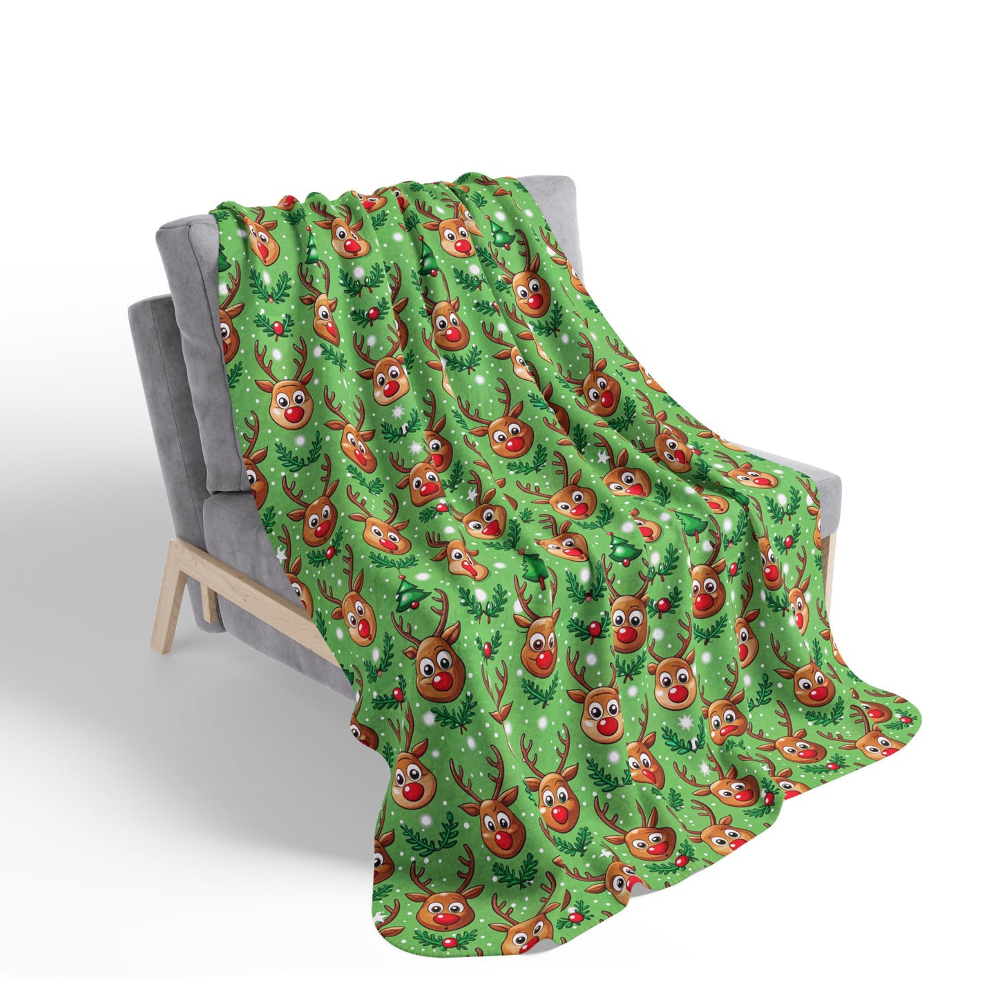 Reindeer Green Fleece Sherpa Blanket