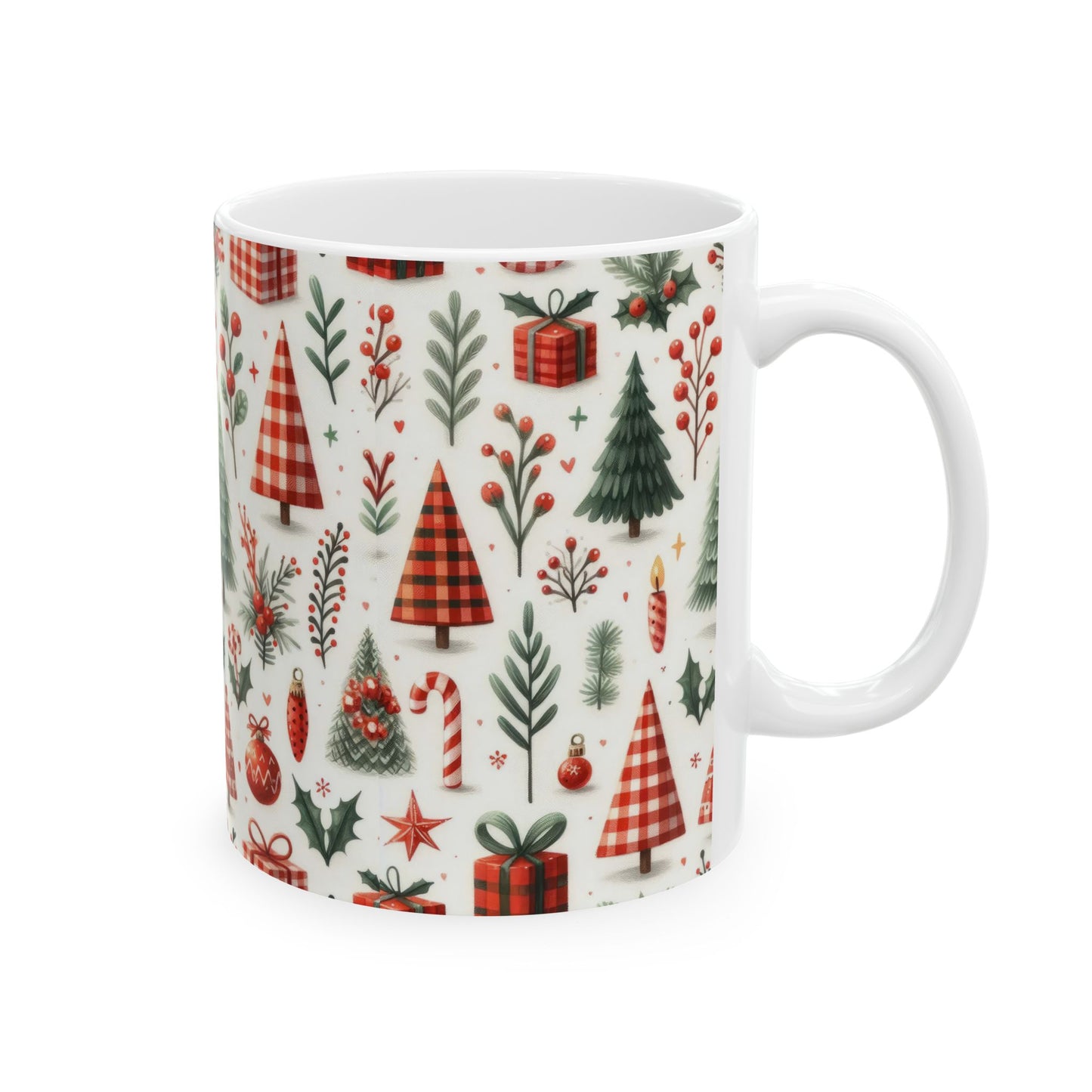 Gingham Christmas Ceramic Mug