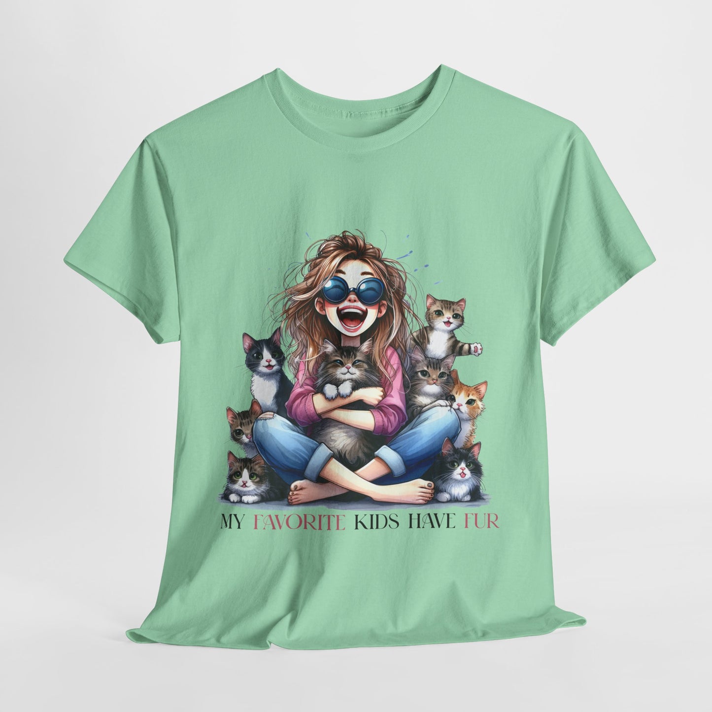 My Favorite Kids Have Fur Funny Mom Housewife Heavy Cotton Tee