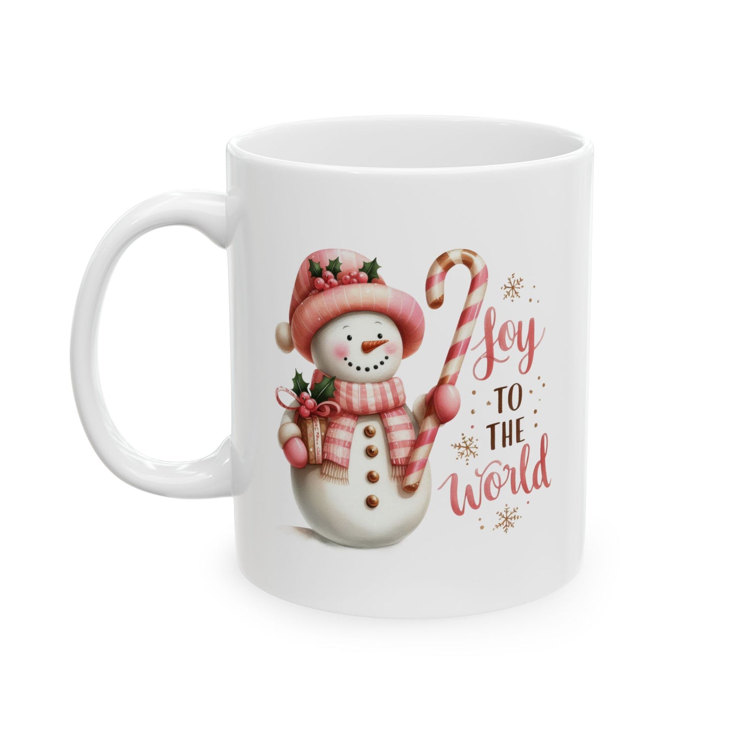 Joy To The World Pink Christmas Ceramic Mug